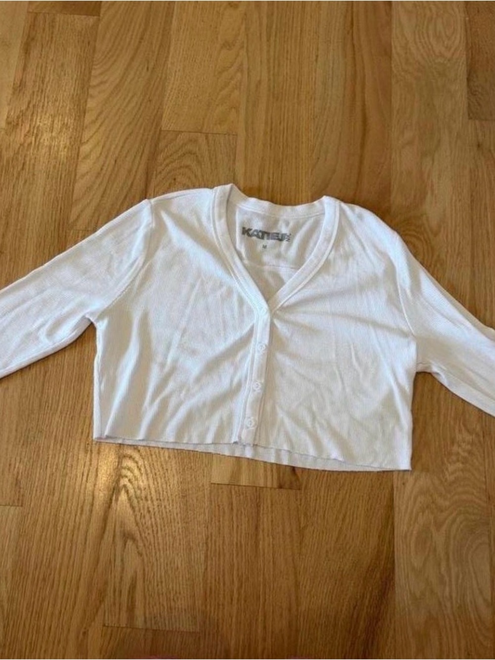 Katie J NYC White Ribbed Cropped Button Cardigan